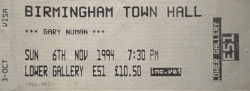 Birmingham Town Hall Ticket November 1994 Gary Numan